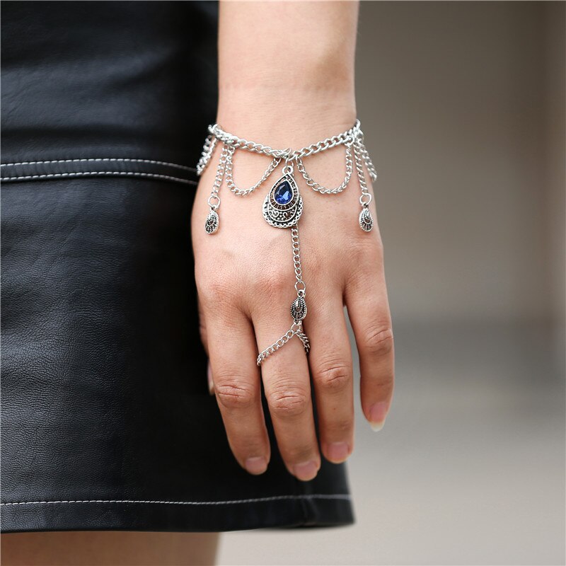 Charming Water Blue Crystal Bracelet & Bangle For Women Girls Link Chain Ring Bracelets Statement Jewelry