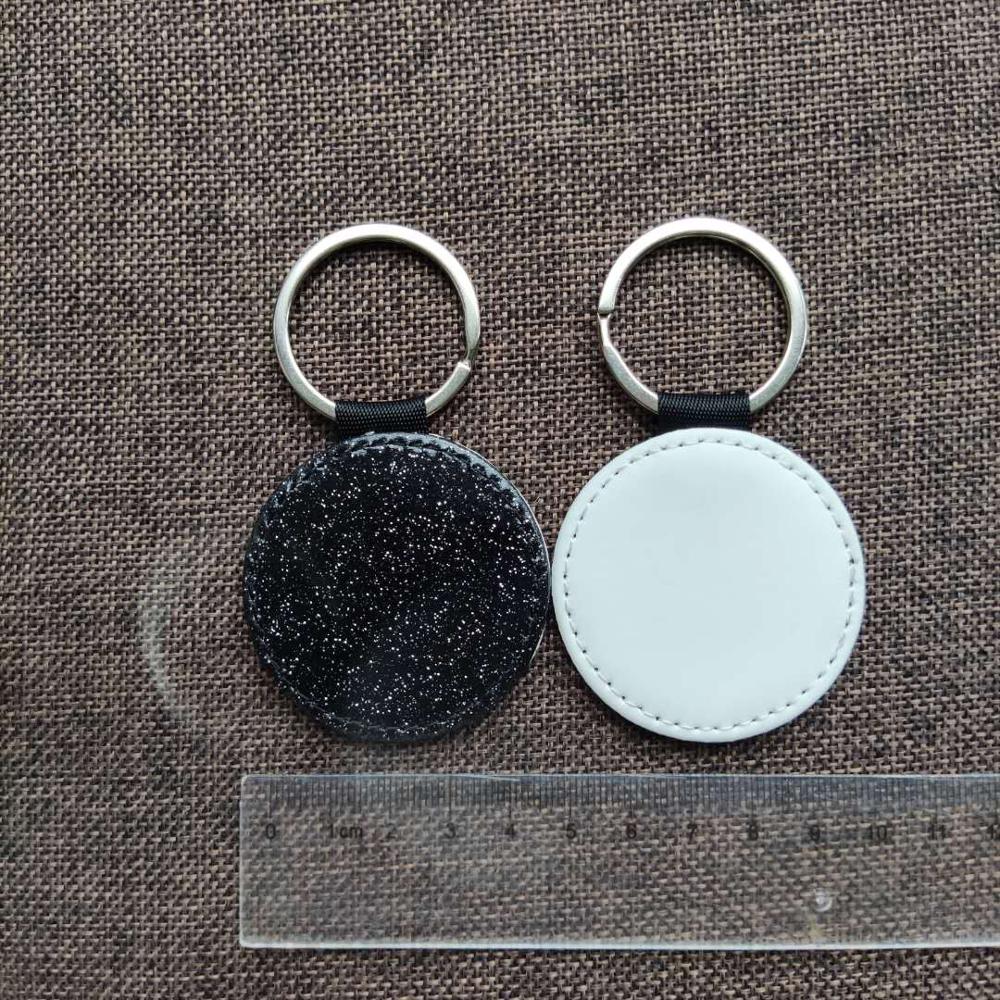Gratis Shipping10pcs Leeg Sublimatie Bling Lederen Hanger Tags Sleutelhangers Diy Afdrukken Sublimatie Inkt Transfer Papier Afdrukken: Black Round