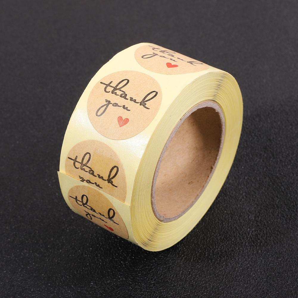 500pcs/roll kraft seal sticker scrap-booking label round for baking package sealing thank you handmade with love