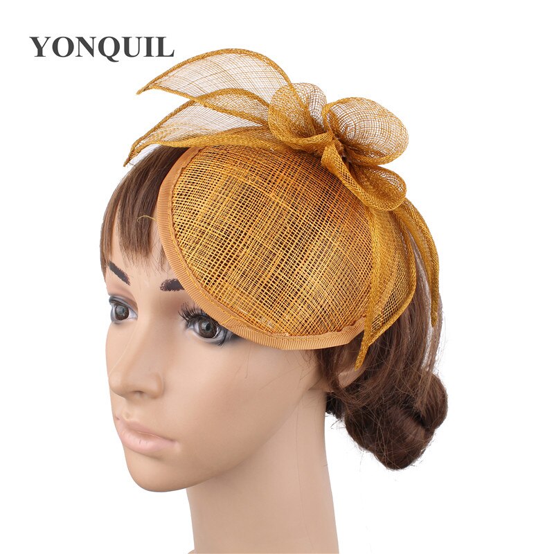 Gold sinamay wedding bride fascinator hat women headwear formal dress party dinner occasion chapeau cap headband: gold