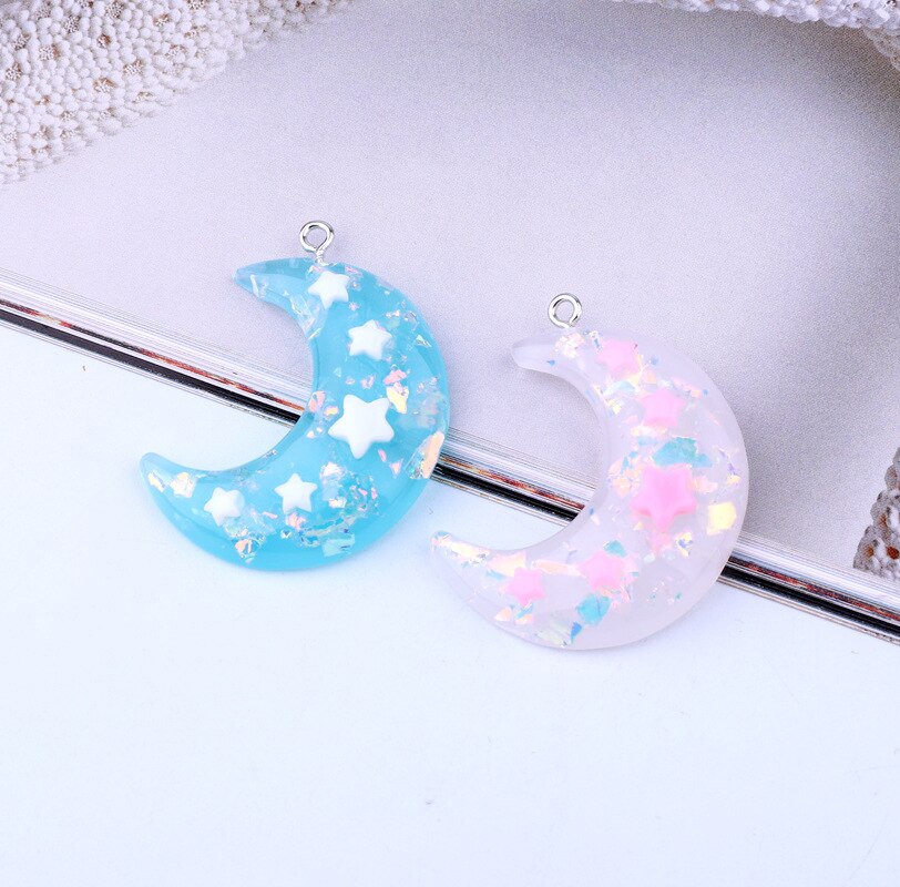 5pz Pieno di Resina luna stella Orecchino Della Resina Pendenti e Ciondoli Pendenti con gemme e perle per La Collana di Risultati Dei Monili Coreano Portachiavi Ciondola Gli Orecchini Fai Da Te tariffa: misto