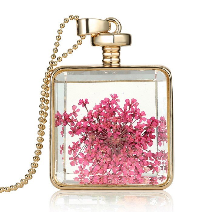 Verklaring Collier Voor Vrouwen Originele Glas Diy Natuurlijke Gedroogde Bloemen Kettingen Vierkante Hanger Ketting Mode: 150N49