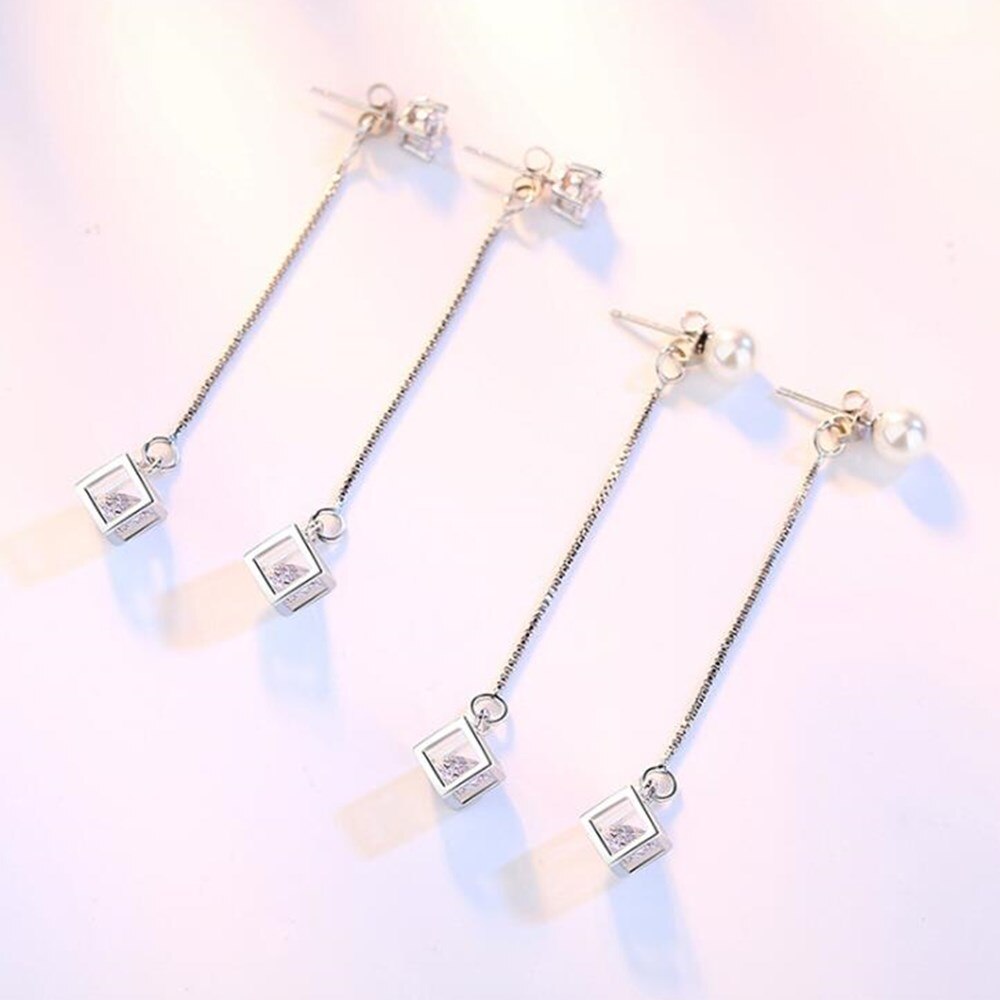 NEHZY S925 Stamp silver Jewelry Woman Retro Long Tassel Cubic Zirconia Checkered Pop Earrings