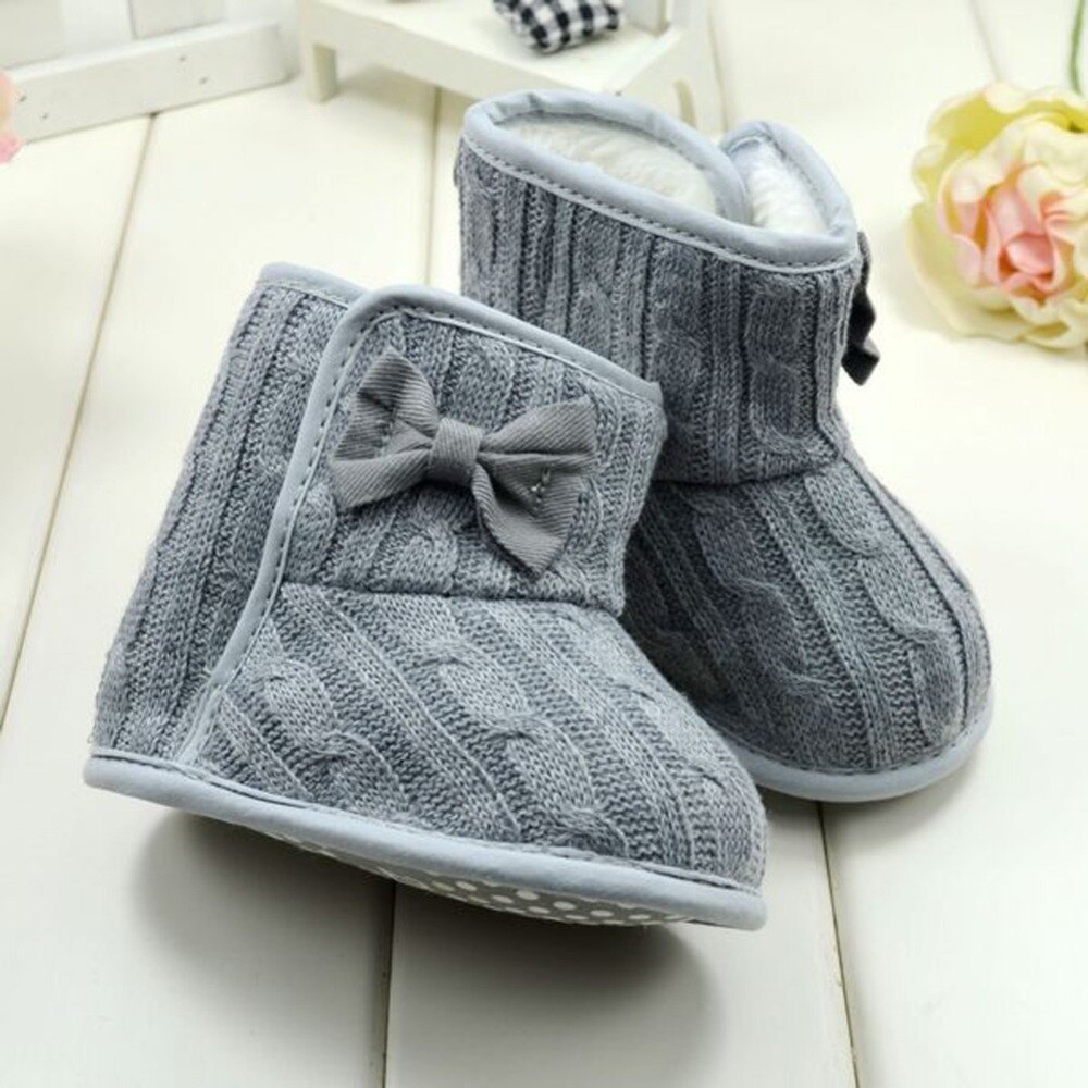 Winter Toddler Fleece Snow Boot Baby Shoes Infant Knitted Bowknot Baby Warm Shoes Red, Pink, Gray, Rose