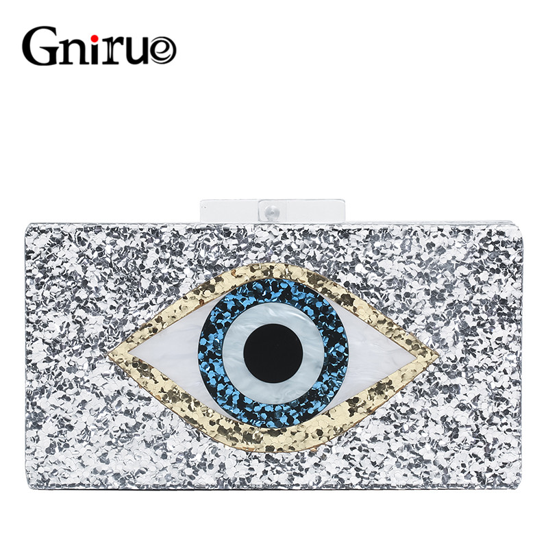 Brand Acryl Tas Glanzend Eye Avond Koppelingen Vrouwen Keten Schoudertas Messenger Bag Sequin Wedding Party Prom Handtassen Purse