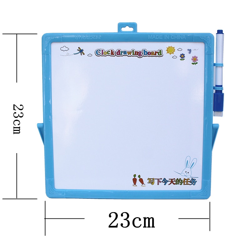 Multi-function Message Whiteboard 23*23cm Erasable children drawing board With Teaching Clock