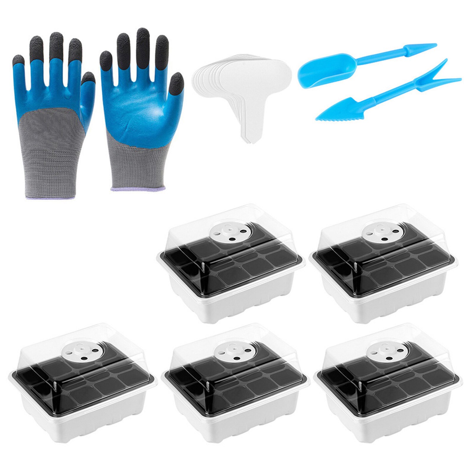 Plant Starter Tray Kit Nursery Sowing Indoor 12 Grid Germination Boxes Greenhouse Adjustable Dome Base Yard Breathable Holes
