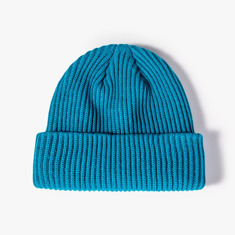 Luxury Brand Knitted Winter Autumn Beanies Men Women Solid Outdoor Thick Warm Hat Casual Skullies Big Size Caps: Water Blue