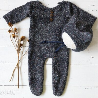 Newborn Photography Props Footed Rompers for Baby Boy Knitting Soft Photo Clothes Bebe Shooting Outfit DIY Prop Studio: Blue