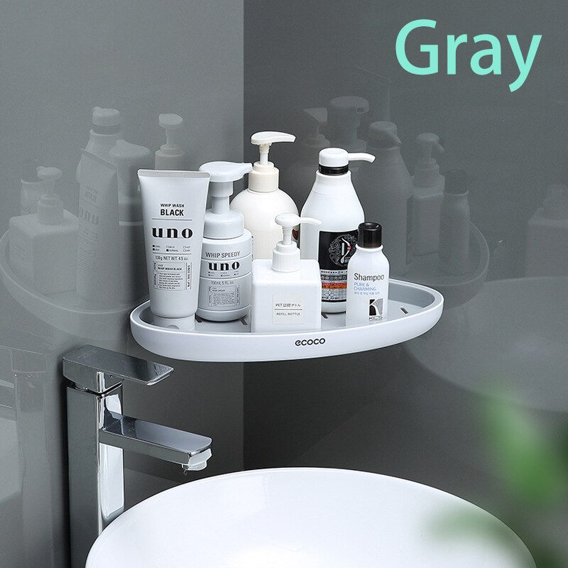 Ecoco Wall Mounted Bathroom Shelf Wall Free Punching Storage Shelves Shampoo Towel Rack Bathroom Accessories Kitchen Organizer: Gray Corner ecoco
