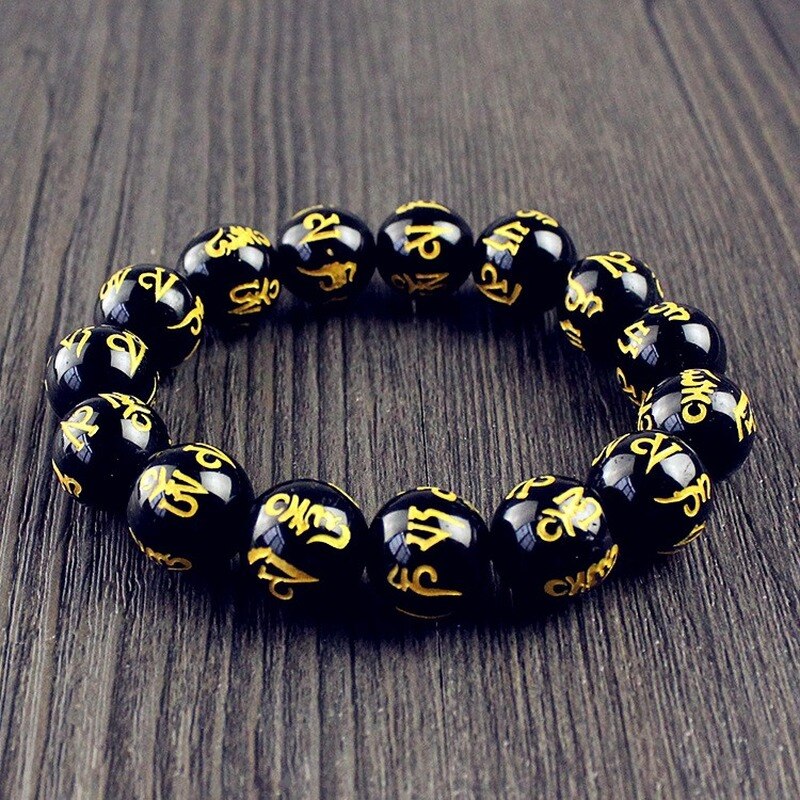 Feng Shui obsidienne perles Bracelet Six mots proverbes breloques femmes chanceux richesse Bracelet pour Couple bijoux à la