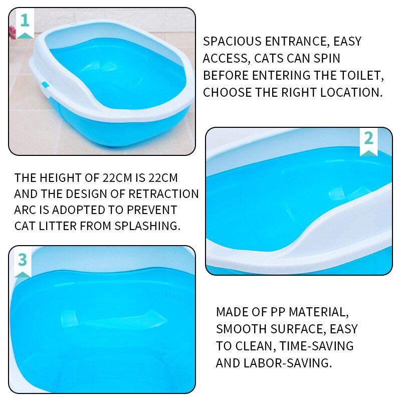 Open top Cat Litter Box Rimmed High Sides Plastic Pet Litter Box with Scoop#