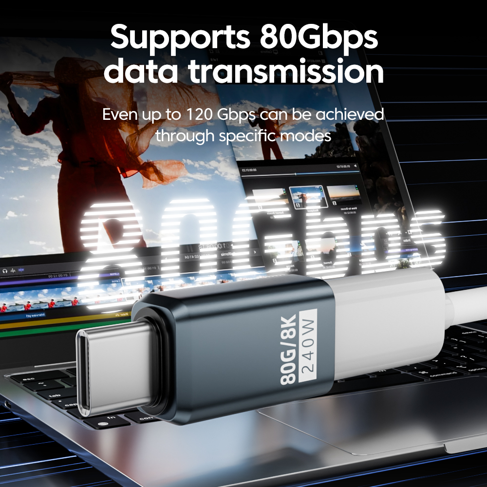 Adaptador OTG de 240W USB 3,0 tipo C a tipo C 8K 80Hz USB C carga rápida 80Gbps transferencia de vídeo de datos para iPhone 16 Macbook 90 ° Codo