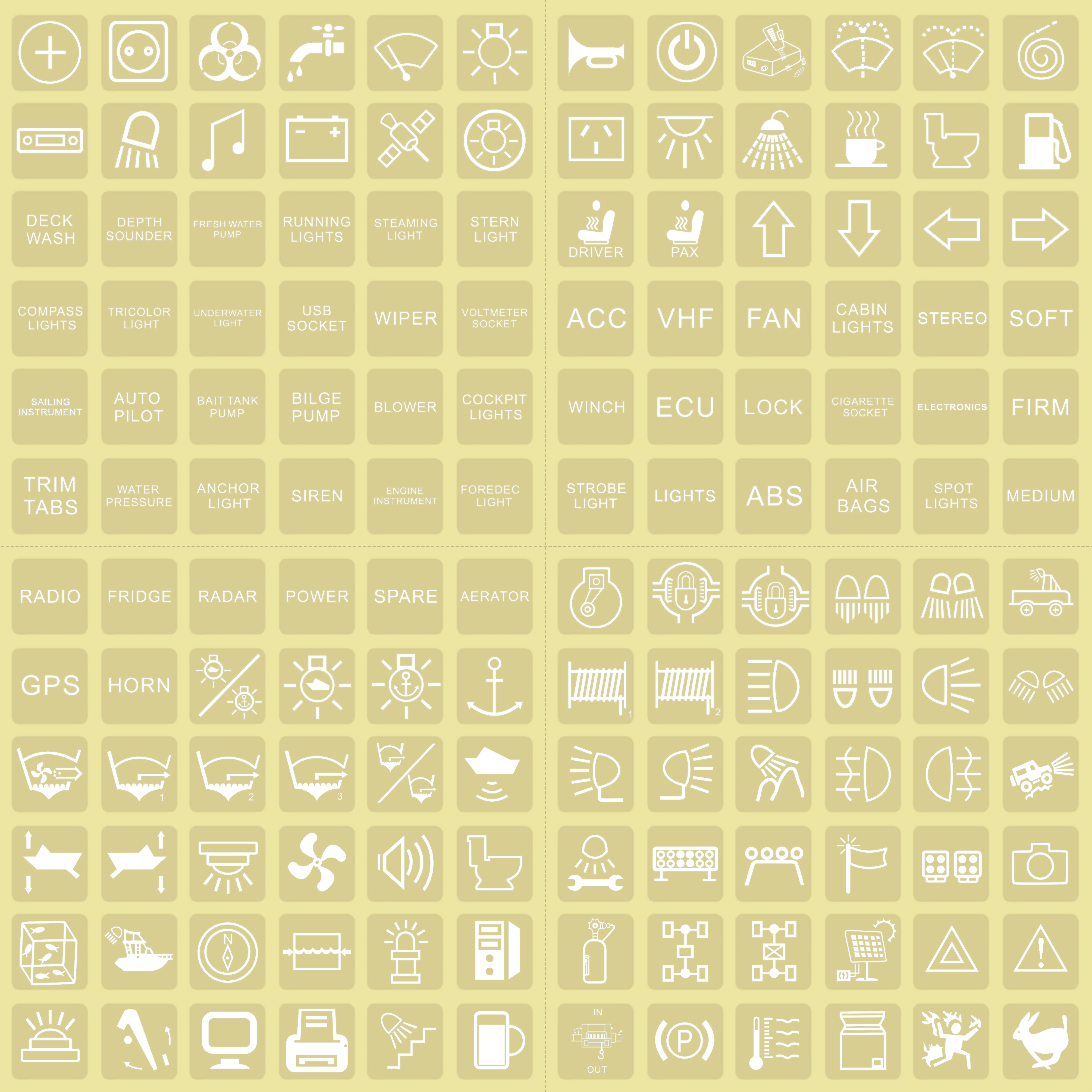 100 Clear Switch Stickers for Car Boat Instrument Rocker Push Switch Panel Decoration, Universal Led Switch Lables: Yellow