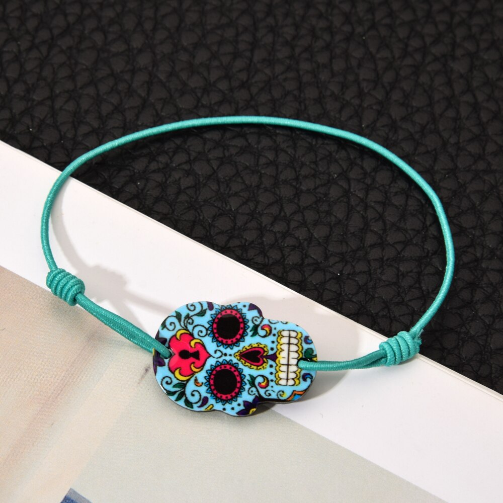 12pcs/lot Enamel Skull Charms Braided Bracelet for Women Child Adjustable Elastic Rope Chain Yoga Anklet Jewelry