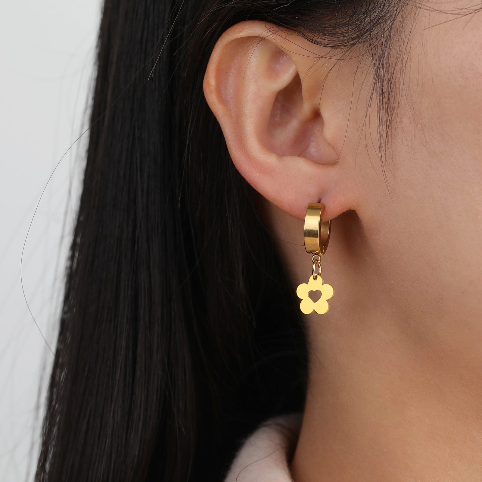 Skyrim Kpop-pendientes colgantes de flores para mujer, aretes de aro de acero inoxidable de Color dorado, joyería de boda bohemia, en