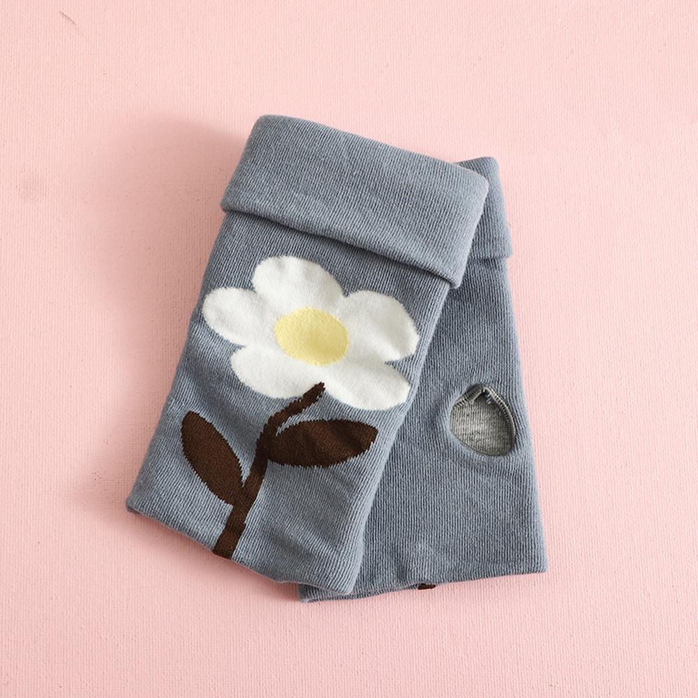 Rękawiczki bez palców kreskówka dinozaur kwiat z designem serca rękawiczki z dzianiny kobiety ciepłe zimowe różany palec ręka rękawice z jednym palcem: niebieski kwiat