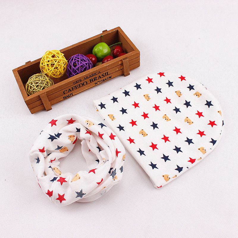 Kindermuts baby gehaakte muts baby winter muts sterrenprint halssjaal kraag warmer muts set baby capuchon katoenen warme muts sjaal