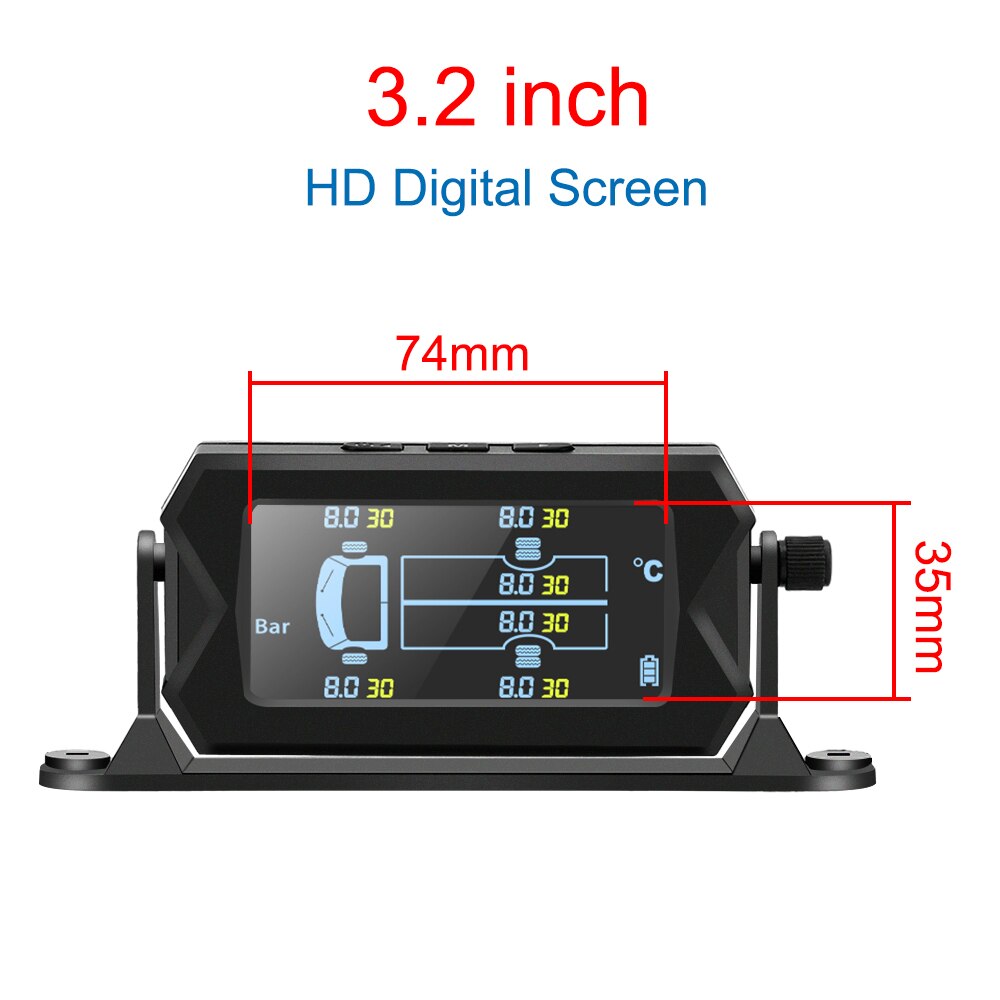 Auto Rv Truck Tpms Met 6 Externe Sensoren Draadloze Digitale Lcd Alarm Bandenspanningscontrolesysteem Solar Power &amp; Usb opladen