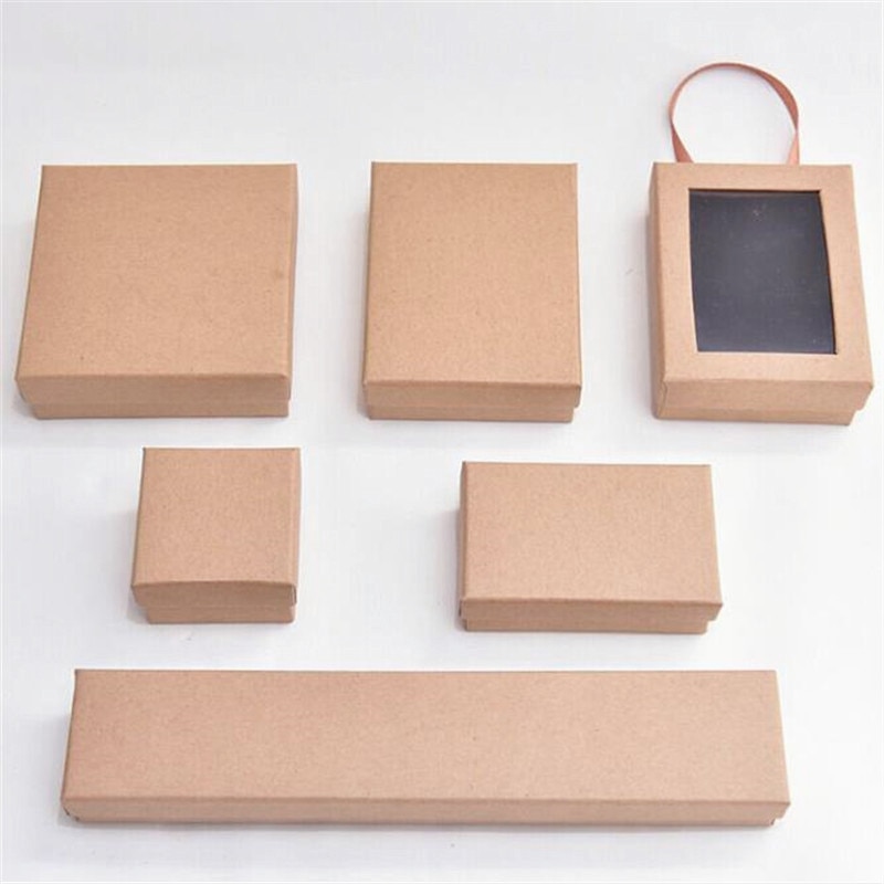 Vintage Kraft Paper Jewelry Boxes Brown Black Cardboard Ring Necklace Pendant Case Display Box 5*5*3.5 cm