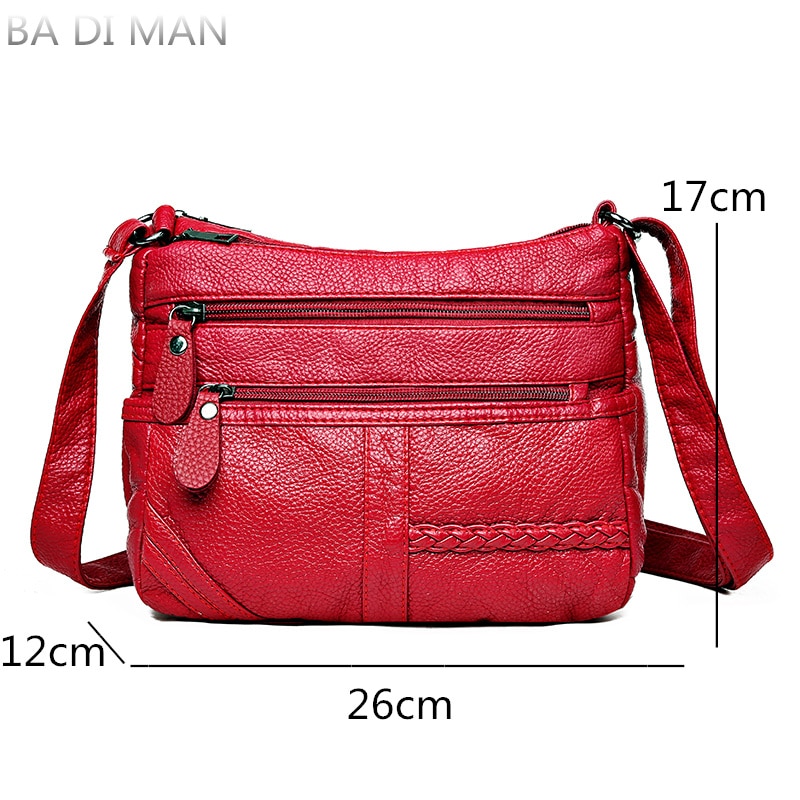 Women Bag Washed Pu Soft Leather Shoulder Bag Multi-layer Crossbody Bags Small Bag Brand Red Handbag Purse