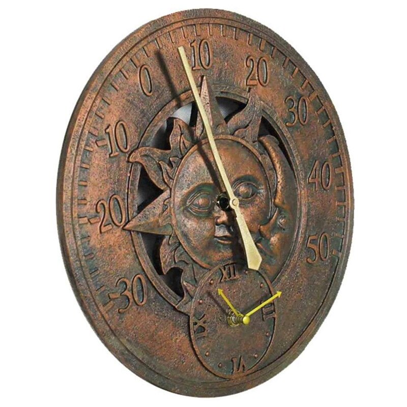 Reloj de pared grande para jardín, termómetro Vintage para interior y exterior, adorno para valla, estación meteorológica