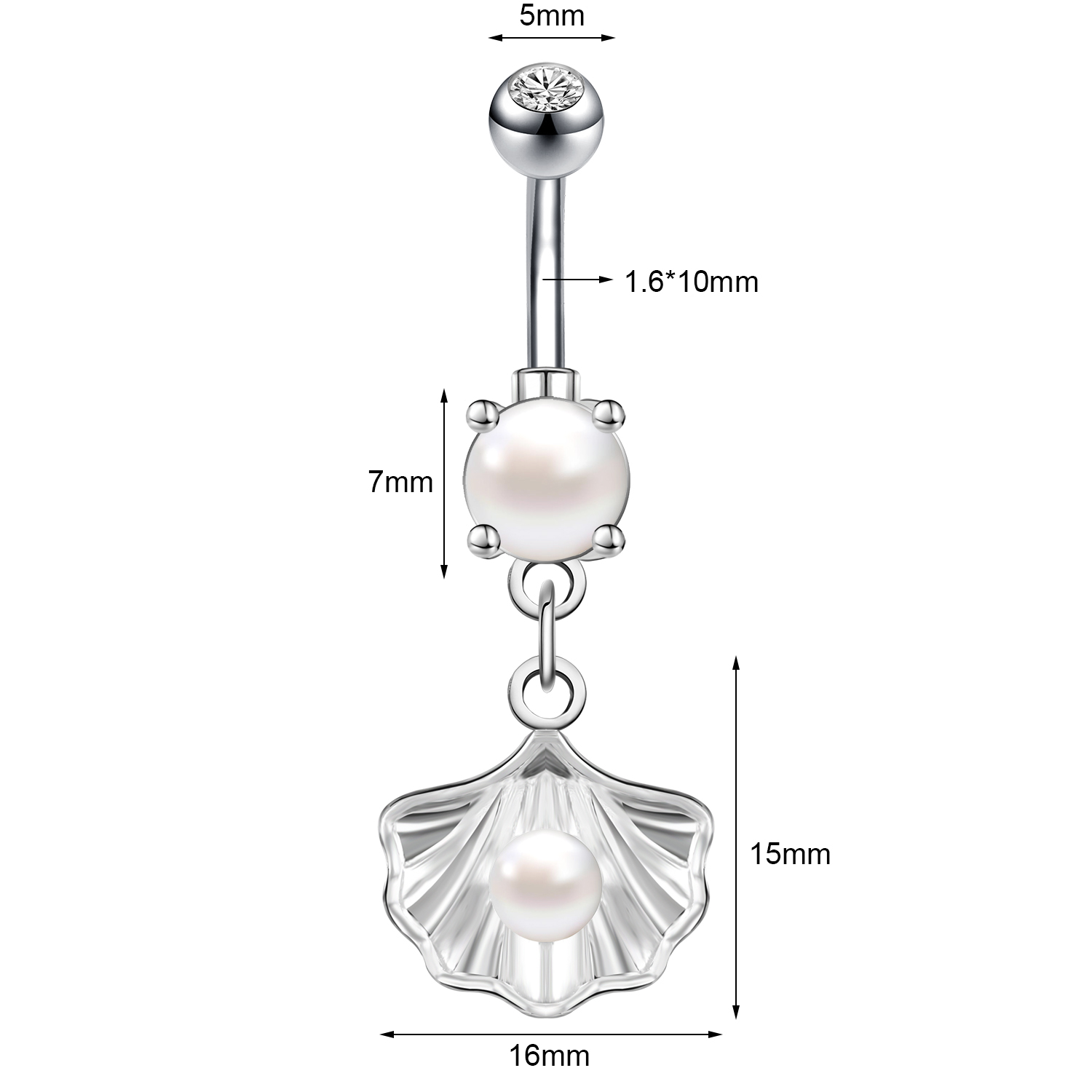 AOEDEJ, 14G, 1 pieza, anillo para Piercing en el ombligo de estrella de mar de cristal, joyería para Piercing corporal con perlas, anillo para el ombligo de concha para mujer de verano