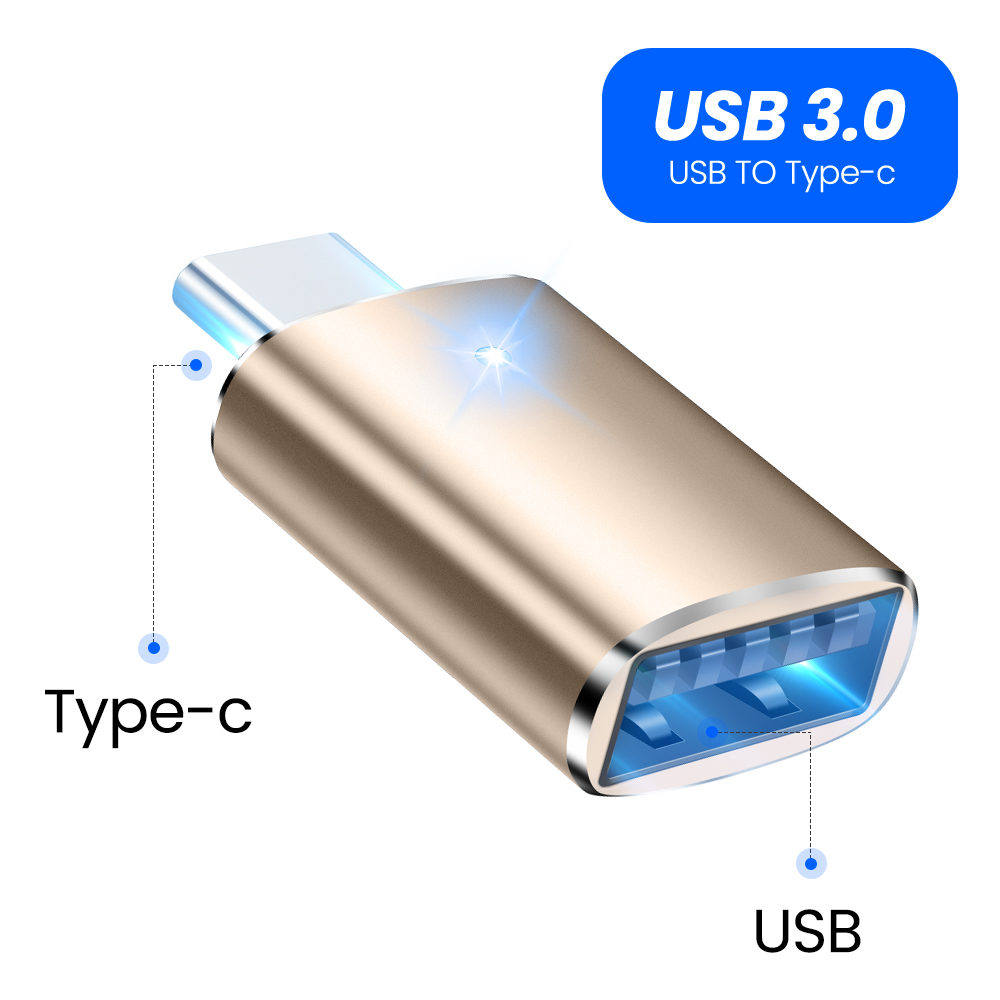 Elough OTG USB C Adapter USB 3.0 To Type C For Xiaomi Samsung USB type C Male To Micro USB Female Converter USBC OTG Connector: Gold 3led