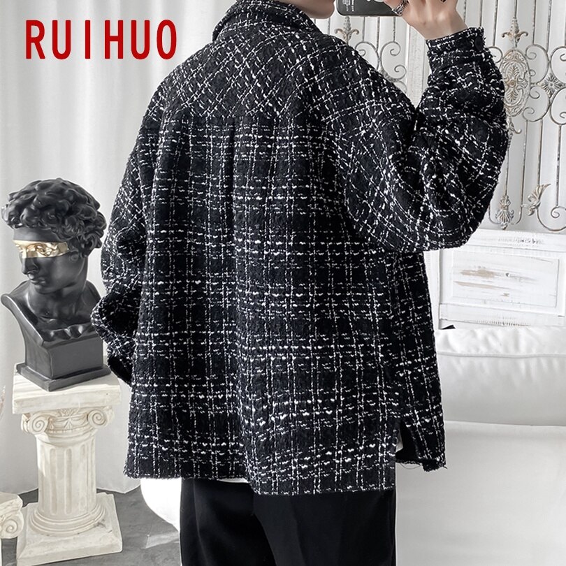 RUIHUO Spring Men Shirt Male Clothing Slim Fit Cotton Long Sleeve Casual Shirts Men Brand Plus Size M-2XL: Black / Asian Size XXL