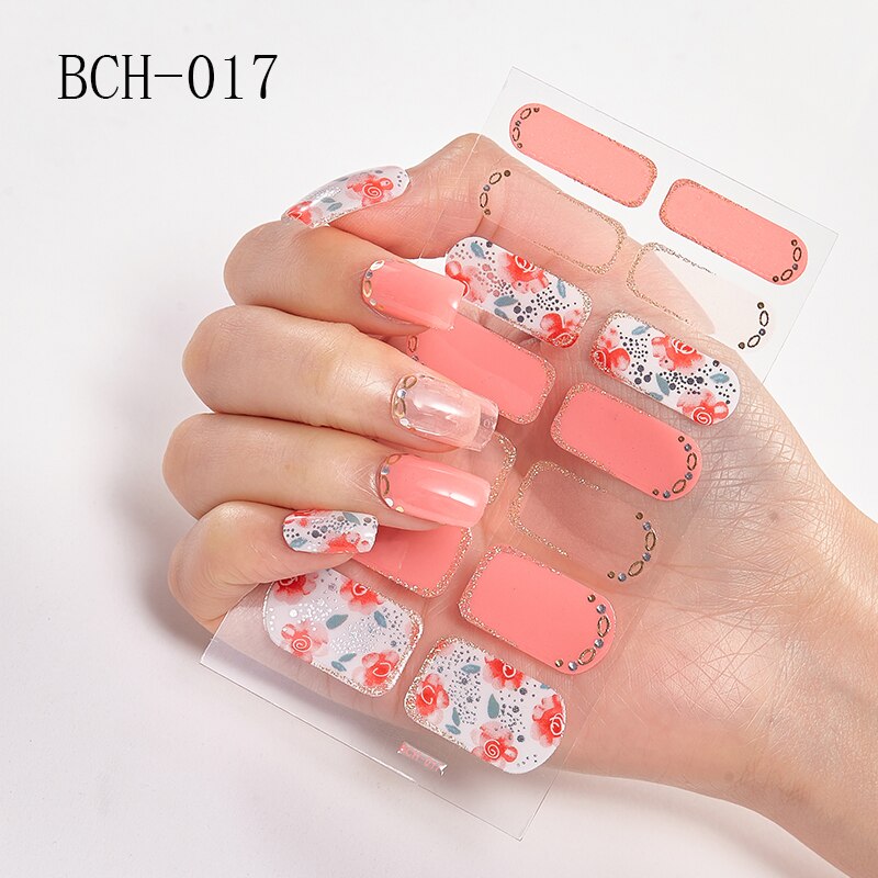 Japanese/Korea Style Nail Stickers Nail Wraps Stripe Full Cover Self-Adhesive Flower Waterproof Nail Polish Stripe Nail Art: BCH-017
