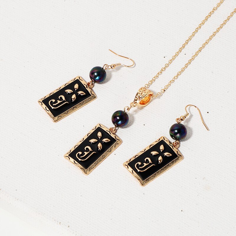 Say Hello Polynesian Hawaiian Samoa Marshall Style Glass Bead Pearl Mauna Kea Tribal Necklace Earrings Jewelry Set GJZ376