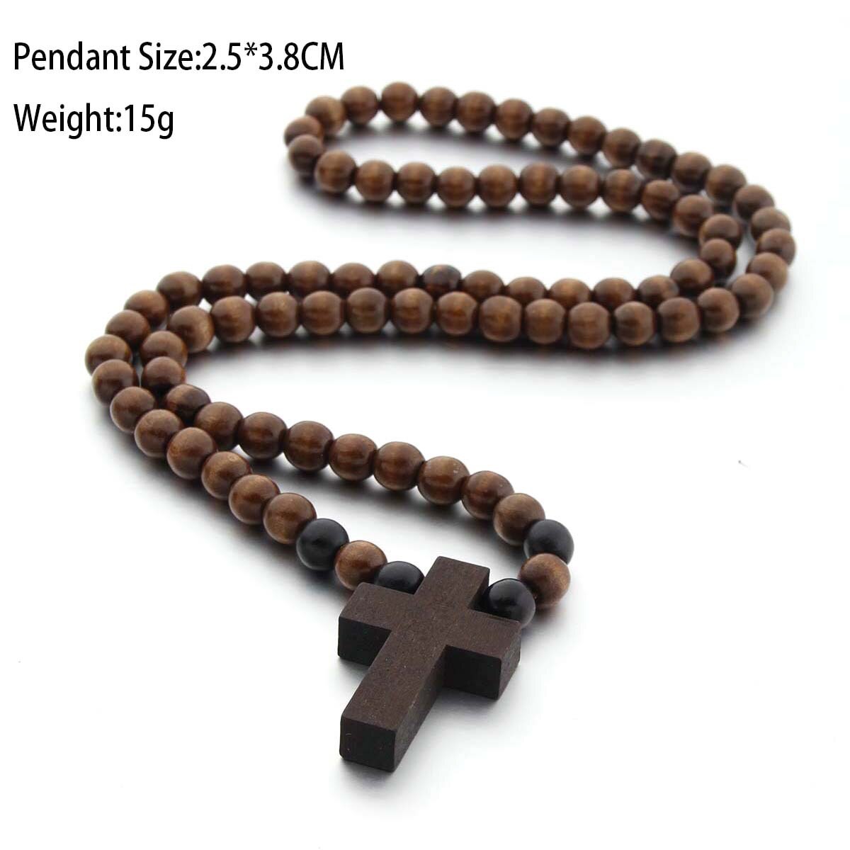 Retro træ brun kort kors vedhæng træ perler halskæder til mænd kvinde rosenkrans træ perle betaler religiøse smykker