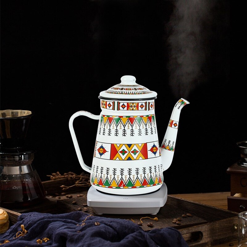 1.2L Enamel Coffee Pot Pour Over Milk Water Jug Pitcher Barista Teapot Kettle for Gas Stove and Induction Cooker