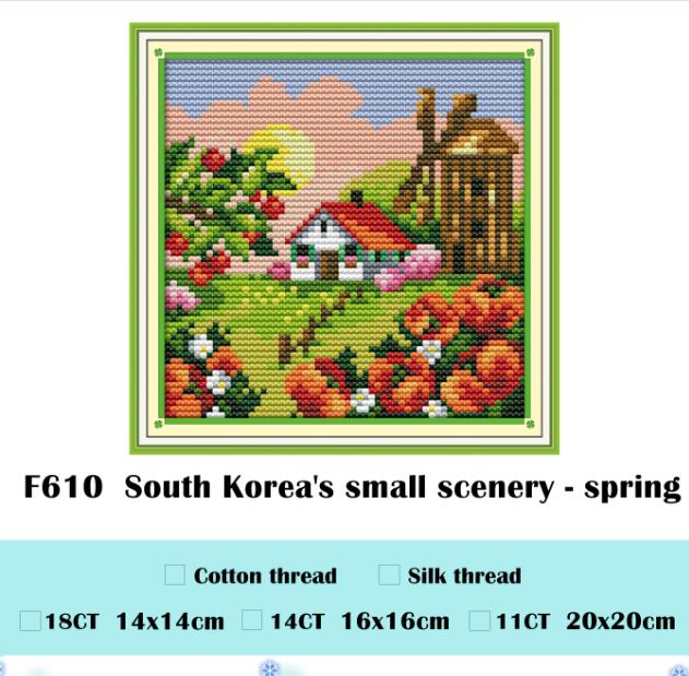 South Korea's small scenery cross stitch kit animal18ct 14ct 11ct count print stitching embroidery DIY handmade needlework plus: White / 18ct unprint canvas