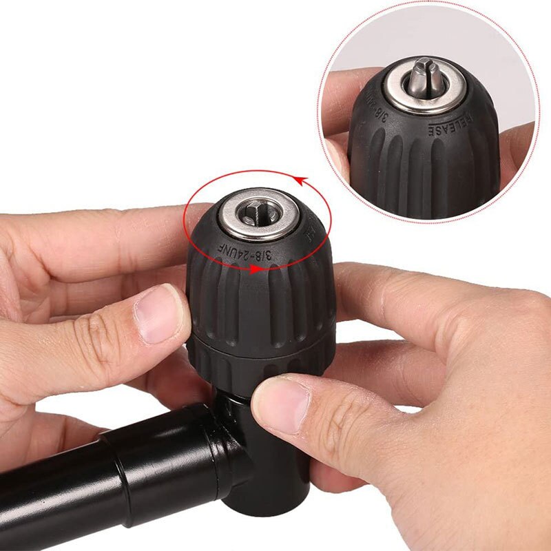 Taladro eléctrico de ángulo recto de 90 grados, esquina de 8mm, dispositivo de torneado de vástago hexagonal, curva extensible, rango de Portabrocas de tres mordazas, 1-10mm para carpintería