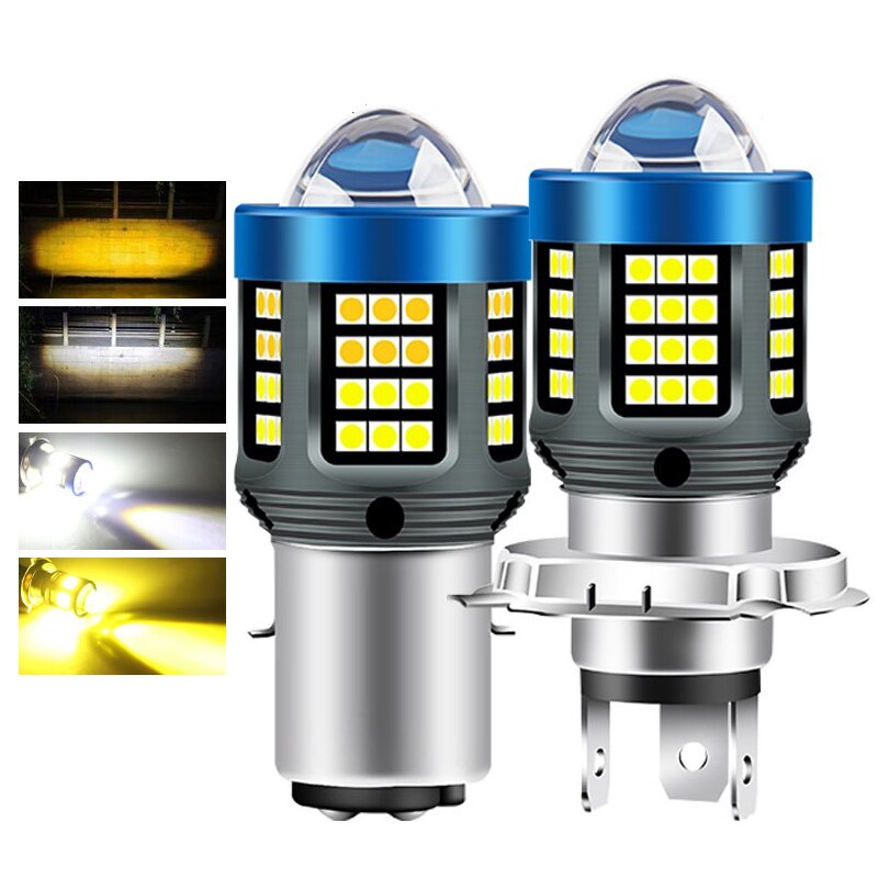 Faro LED para motocicleta H4 BA20D H6 CSP, doble Color, blanco, amarillo, lente de haz alto, lámpara antiniebla para moto, Scooter, luz para correr, 1 ud.