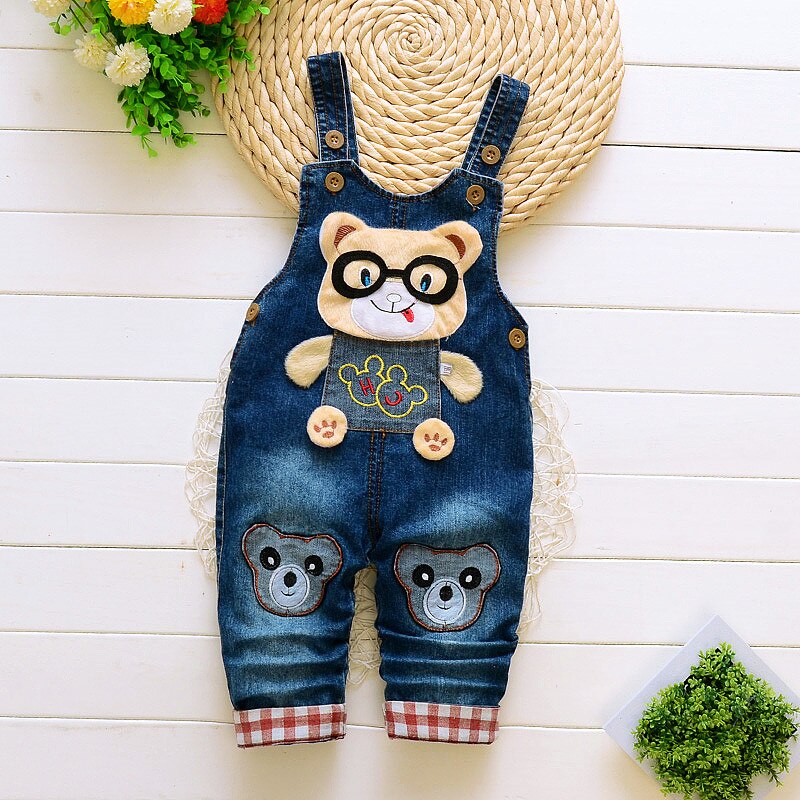 BibiCola spring autumn boys overall jeans clothes kids trousers toddler denim overall trousers children cartoon infant bib jeans