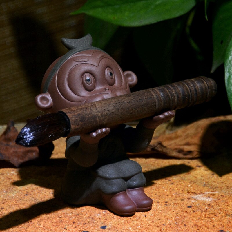 Keramik te ornament apa gud pennställ apa sol wukong år av apan dekoration teservis mini teservis lera te husdjur