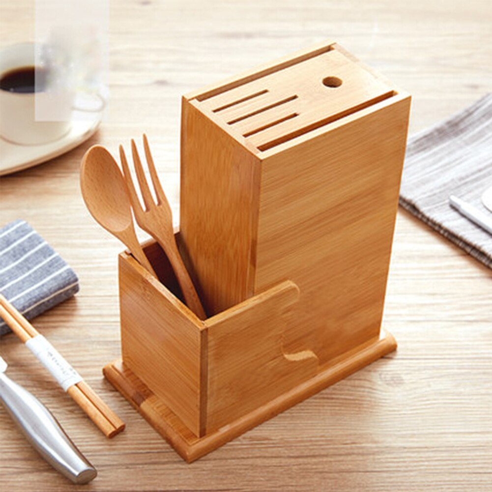 Organizer Slot Storage Rack Home Natural Scissor Tool Holder Chopsticks Spoon Kitchen Chopper Bamboo Wood Forks Block Stand
