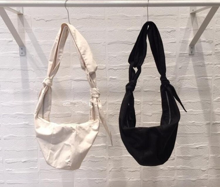 Bolsa de ombro feminina verão bolsa de lona crossbody bolsa nó arco zíper viajar saco branco preto ins blogger 2020 verão novo