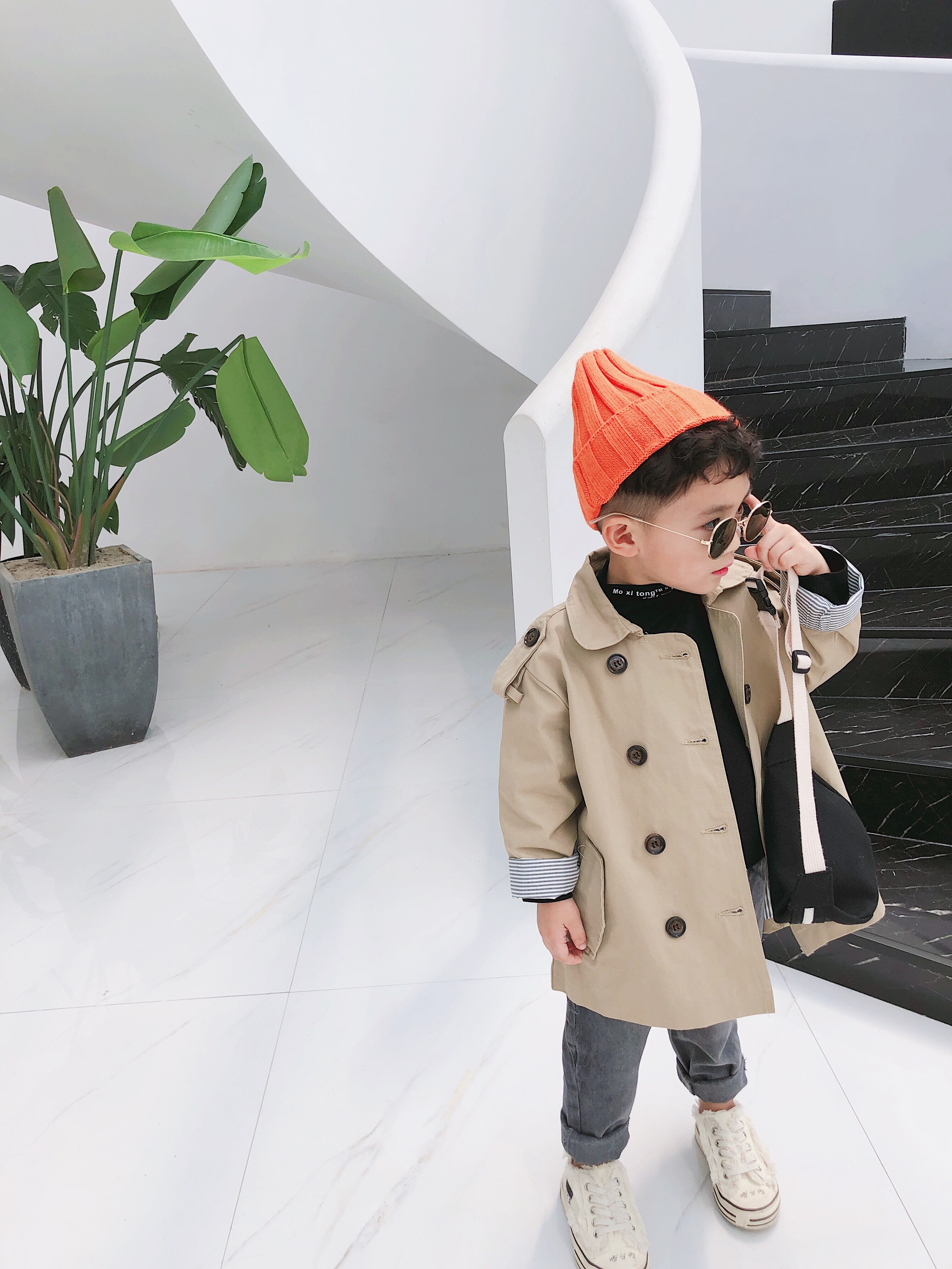 Boys &amp; Girls Fall Trench Coat Baby Kids Korean Mid-long Windbreaker Overcoat Spring Children's Turn-collar Outerwear B349