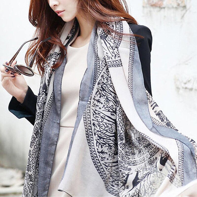 Bufandas estampadas con ciervos, Bufanda a la para mujer de otoño y primavera, chal de seda satinado con hilo Animal, chal, Pashmina, Bufanda