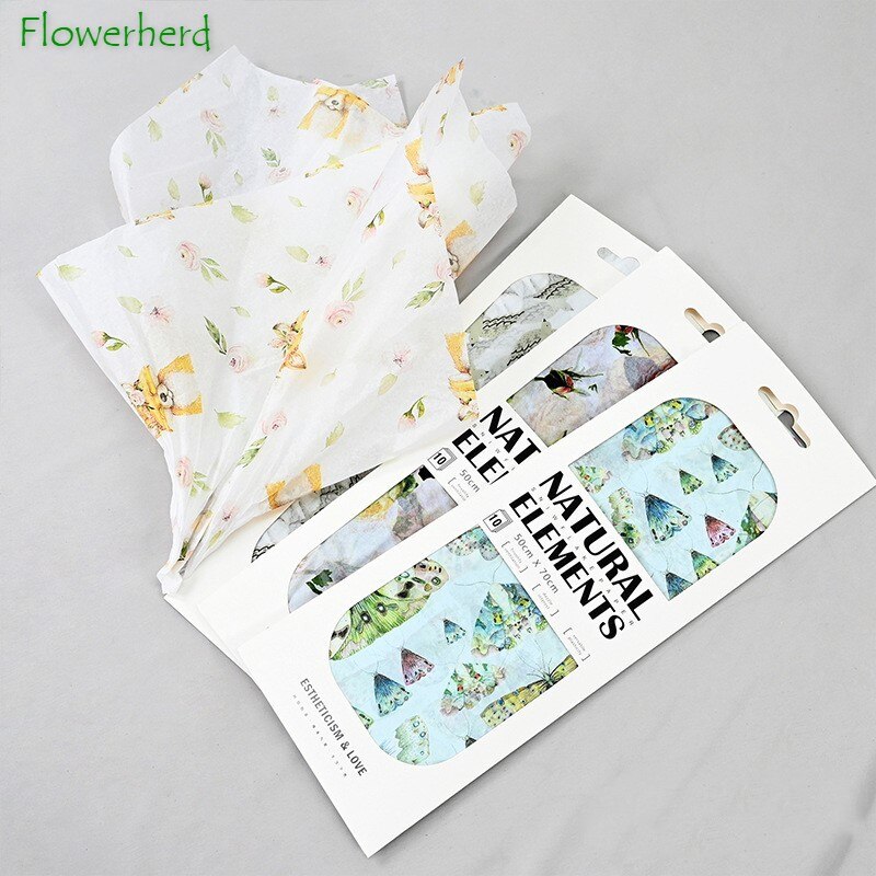 10pcs/lot 50x70cm DIY Flora Fauna Tissue Paper Wrapping Paper Clothing Packing Flower Bouquet Packaging Paper Craft Paper