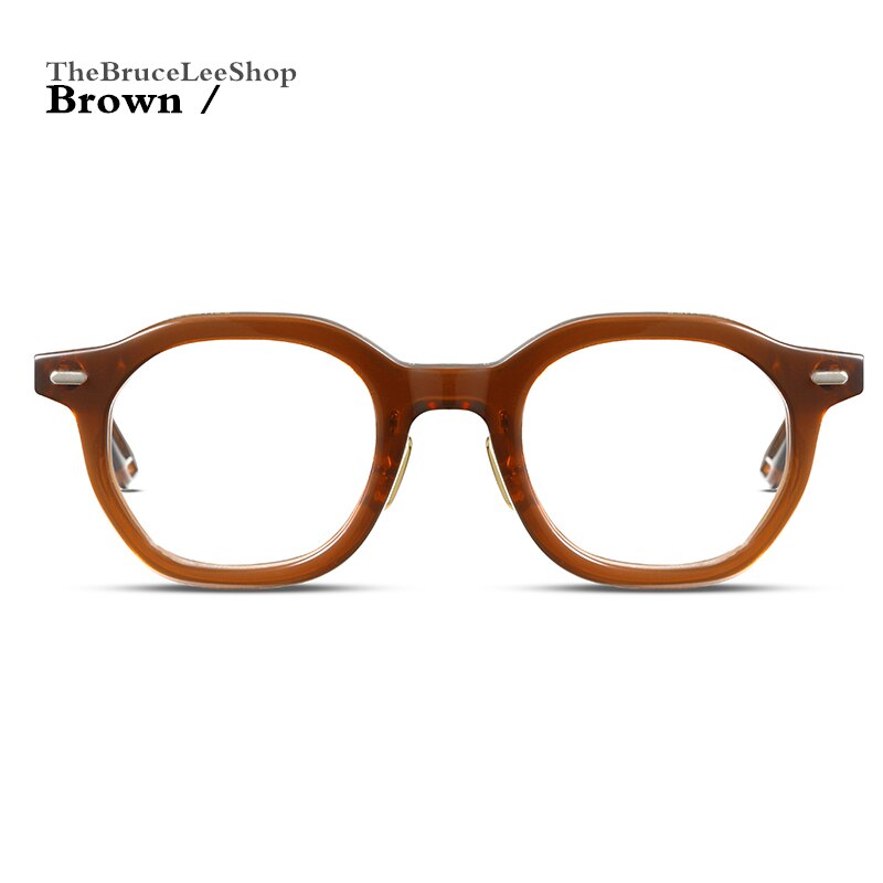 Acetate Leisure business Style Glasses Men Retro Vintage Prescription Glasses Women Optical Spectacle Frame polygon: brown