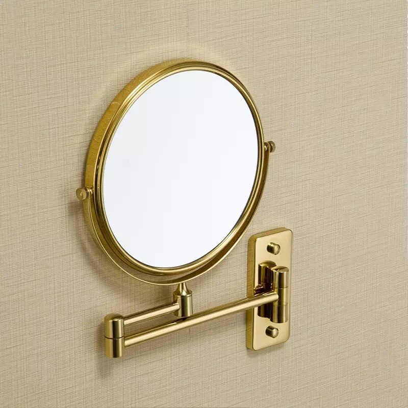 Makeup spejl krom messing badeværelse spejle 3 x forstørrelses spejl folde barbering 8 inches vægmonteret 360 roterende runde spejle