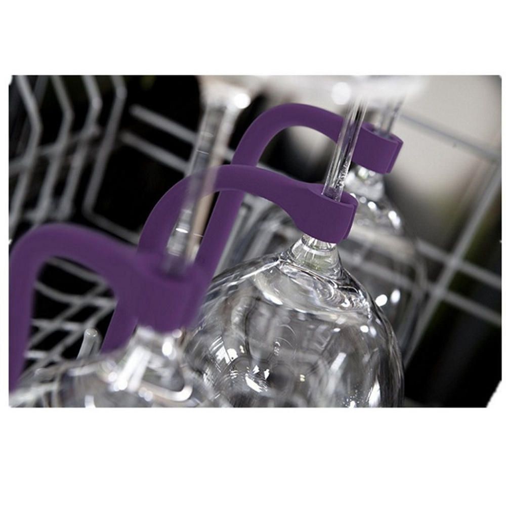 Silicone Wine Glass Protector Dishwasher Wine Glass Clip Dishwasher Goblet Holder Bar Kitchen Tools Purple Red Wine Cup Holder