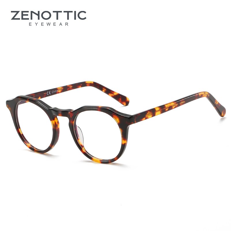 ZENOTTIC Acetate Anti Blue Light Blocking Glasses Frame for Men Women Small Round Optical Myopia Glasses Gaming Computer Eyewear: DEMI
