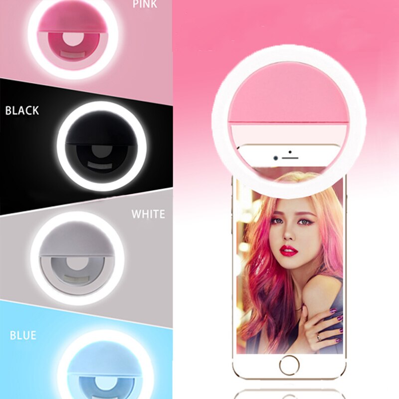 Usb Oplaadbare Led Selfie Ring Licht Voor Iphone Samsung Xiaomi Huawei Telefoon Clip Ronde Cirkel Draagbare Mini Ringlicht Flash