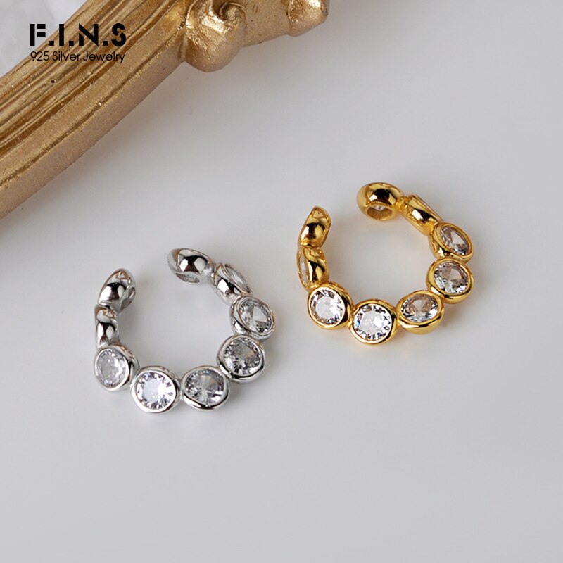 .s 1 pieces simple  s925 sterling silver round crystal ear clip without piercing cz ear cartilage buckle stackable fine jewelry