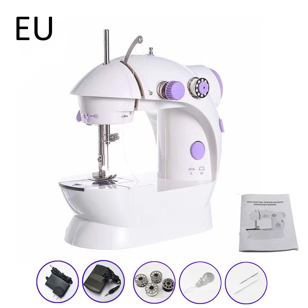 Electric Mini Sewing Machine With Light 2 Sppeds Portable Household Tailor Handheld Machine Home Tread Rewind Sewing Stitch Set: EU plug